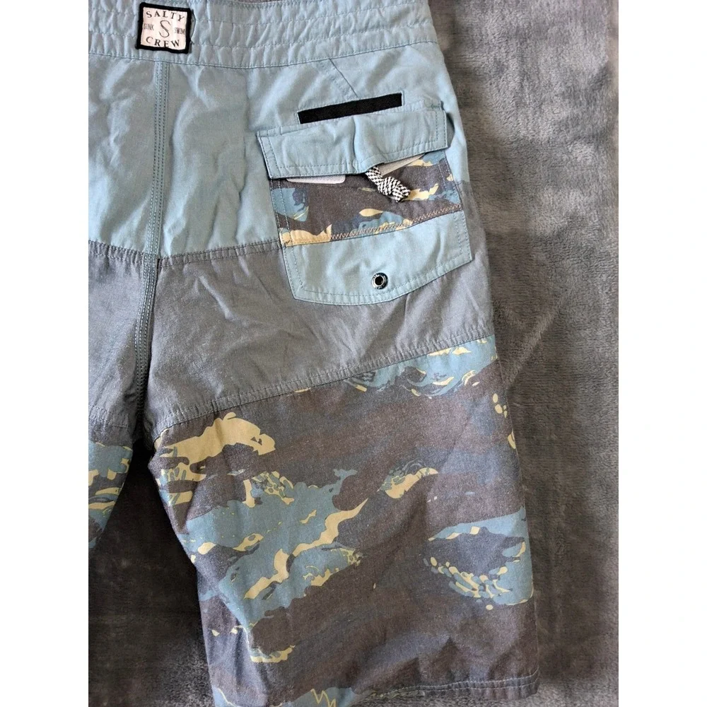Salty Crew Mens Board Shorts Size 32 Tiger Camo Colorblock Blue Grey Swim Trunks